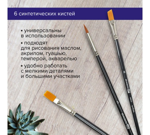 Кисти художественные набор 6 шт., синтетика, BRAUBERG ART CLASSIC, 200959
