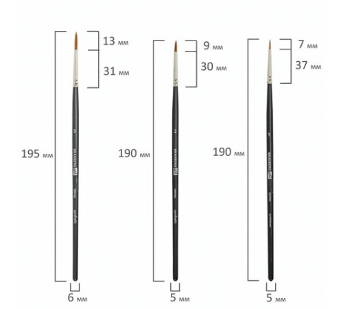 Кисти художественные набор 5 шт., синтетика, BRAUBERG ART CLASSIC, № 1-12, 200960