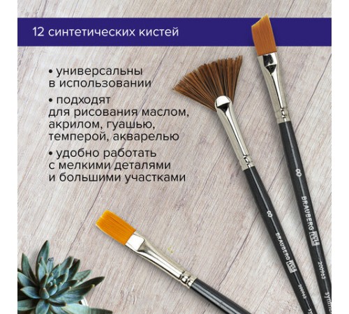 Кисти художественные набор 12 шт., синтетика, BRAUBERG ART CLASSIC, 200963