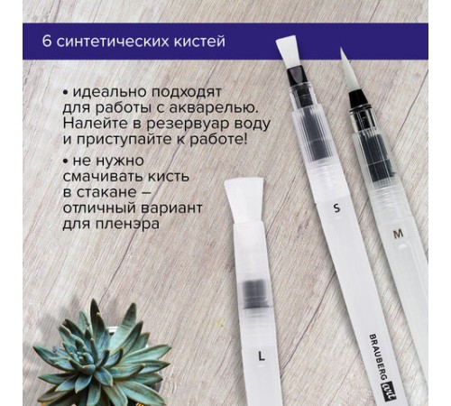 Кисти художественные с резервуаром для воды, синтетика, набор 6 шт., BRAUBERG ART DEBUT, 200965