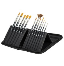 Кисти художественные набор 12 шт. в черном пенале, синтетика, BRAUBERG ART CLASSIC, № 0-14 + веерная, 200966