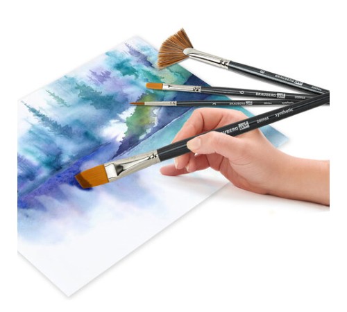 Кисти художественные набор 12 шт. в черном пенале, синтетика, BRAUBERG ART CLASSIC, № 0-14 + веерная, 200966