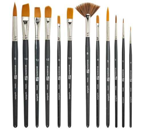 Кисти художественные набор 12 шт. в черном пенале, синтетика, BRAUBERG ART CLASSIC, № 0-14 + веерная, 200966
