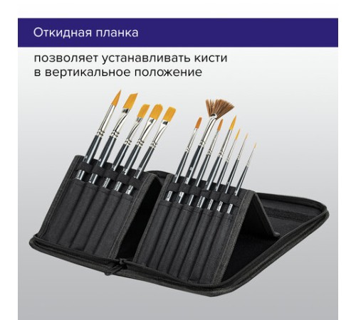 Кисти художественные набор 12 шт. в черном пенале, синтетика, BRAUBERG ART CLASSIC, № 0-14 + веерная, 200966