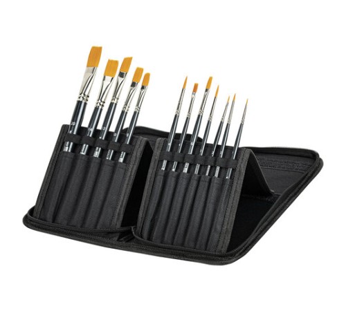 Кисти художественные набор 12 шт. в черном пенале, синтетика, BRAUBERG ART CLASSIC, № 0-20, 200967