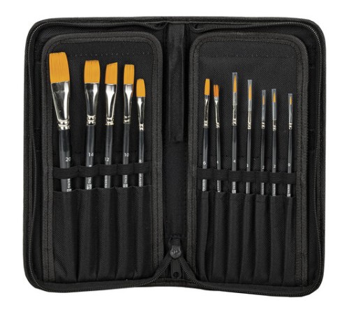 Кисти художественные набор 12 шт. в черном пенале, синтетика, BRAUBERG ART CLASSIC, № 0-20, 200967