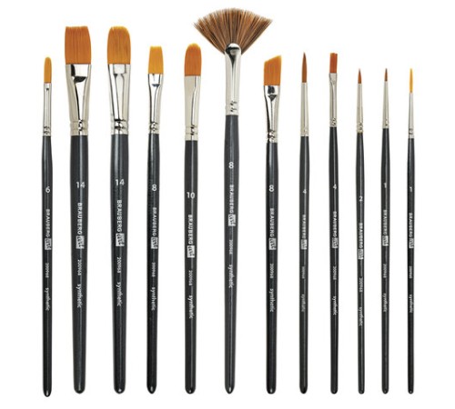 Кисти художественные набор 12 шт., в черной скрутке, синтетика, BRAUBERG ART CLASSIC, № 1-14 + веерная, 200968