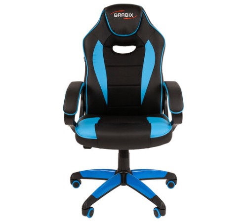 Кресло компьютерное BRABIX "Blaze GM-162", TW/экокожа, черное/голубое, 532578, 7083506 Кресло компьютерное BRABIX "Blaze GM-162", TW/экокожа, черное/голубое, 532578, 7083506