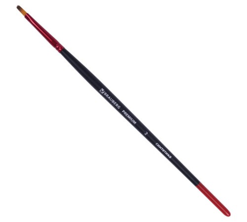 Кисть синтетика, плоская № 2, BRAUBERG PREMIUM, 201011