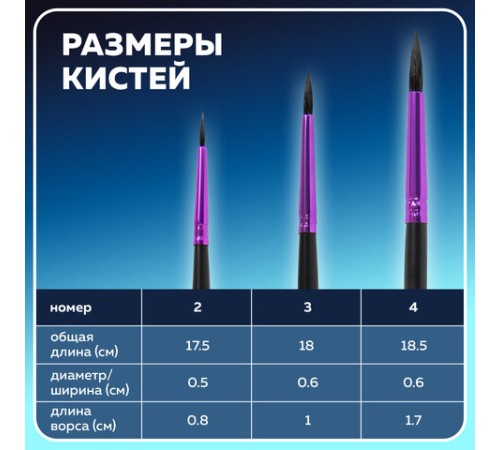 Кисти BRAUBERG PREMIUM, набор 3 шт. (беличьи круглые № 2, 3, 4), блистер, 201020