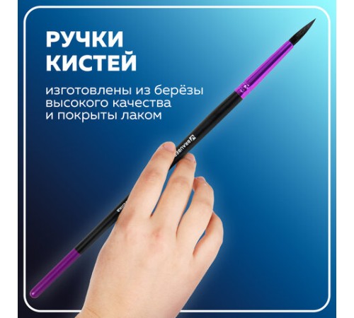 Кисти BRAUBERG PREMIUM, набор 3 шт. (беличьи круглые № 2, 3, 4), блистер, 201020