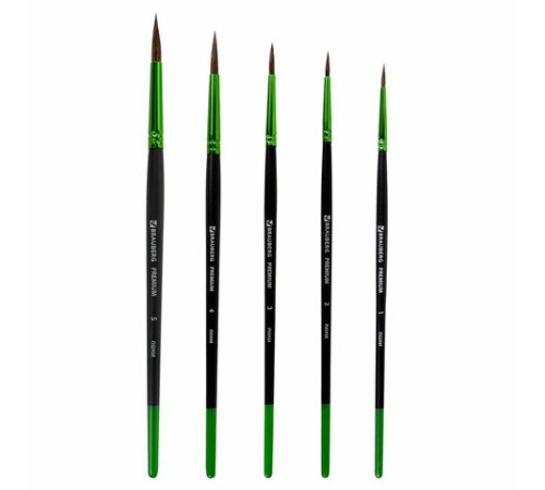 Кисти BRAUBERG PREMIUM, набор 5 шт. (из ворса пони круглые № 1, 2, 3, 4, 5), блистер, 201022