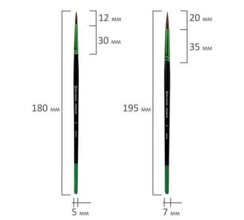 Кисти BRAUBERG PREMIUM, набор 5 шт. (из ворса пони круглые № 1, 2, 3, 4, 5), блистер, 201022