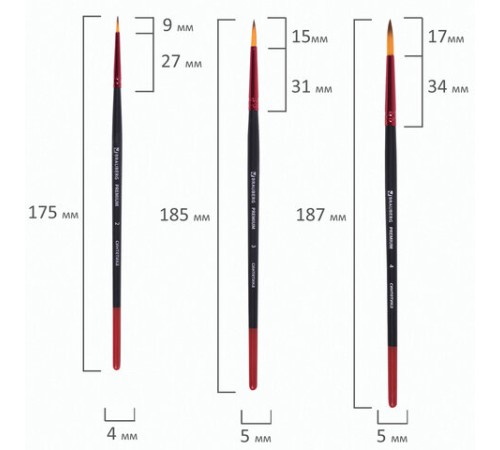 Кисти BRAUBERG PREMIUM, набор 10 шт. (круглые пони - 5 шт., синтетика - 3 шт., плоские щетина - 2 шт.), блистер, 201023