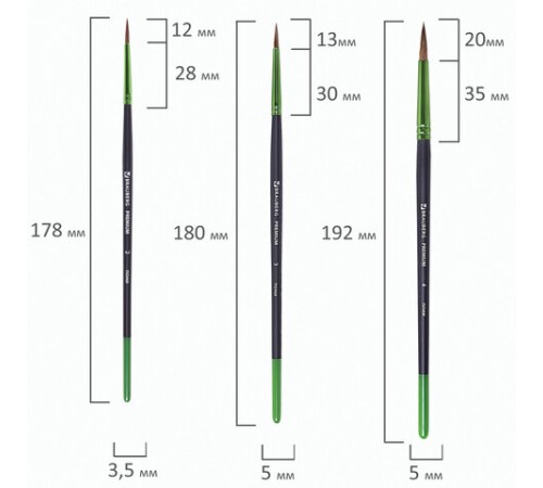 Кисти BRAUBERG PREMIUM, набор 10 шт. (круглые пони - 5 шт., синтетика - 3 шт., плоские щетина - 2 шт.), блистер, 201023