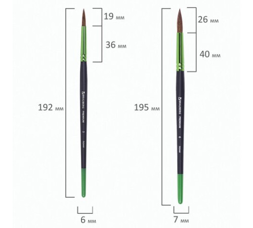 Кисти BRAUBERG PREMIUM, набор 10 шт. (круглые пони - 5 шт., синтетика - 3 шт., плоские щетина - 2 шт.), блистер, 201023