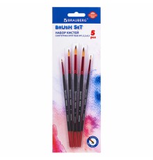 Кисти BRAUBERG PREMIUM, набор 5 шт. (синтетика, круглая № 1, 2, 3, 4, 5), блистер, 201025