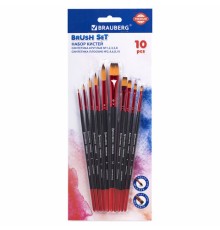 Кисти BRAUBERG PREMIUM, набор 10 шт. (синтетика, круглые № 1, 2, 3, 5, 8, плоские № 2, 4, 6, 8, 10), 201027