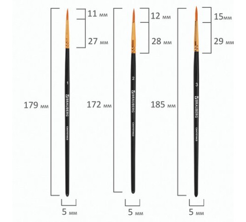 Кисти синтетика BRAUBERG, НАБОР 10 шт., черные (Круглые; Овальные; Плоские; Лайнеры), 201028