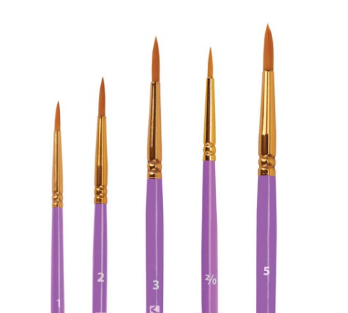 Кисти синтетика BRAUBERG, НАБОР 10 шт., фиолетовые (Круглые; Овальные; Плоские; Лайнеры), 201029