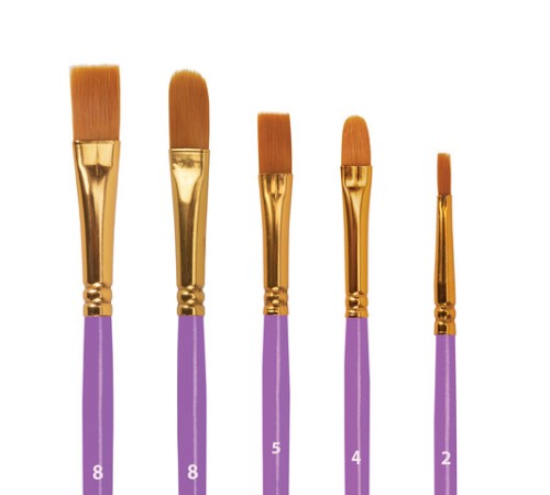 Кисти синтетика BRAUBERG, НАБОР 10 шт., фиолетовые (Круглые; Овальные; Плоские; Лайнеры), 201029