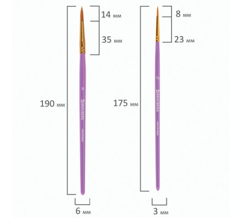 Кисти синтетика BRAUBERG, НАБОР 10 шт., фиолетовые (Круглые; Овальные; Плоские; Лайнеры), 201029