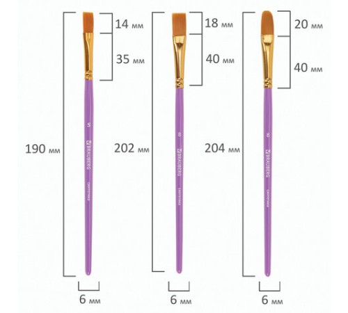Кисти синтетика BRAUBERG, НАБОР 10 шт., фиолетовые (Круглые; Овальные; Плоские; Лайнеры), 201029