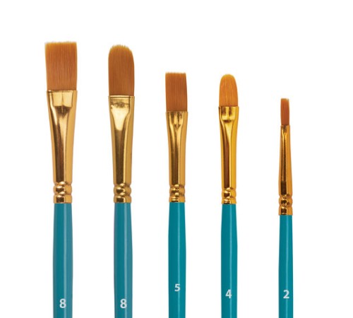 Кисти синтетика BRAUBERG, НАБОР 10 шт., синие (Круглые; Овальные; Плоские; Лайнеры), 201030