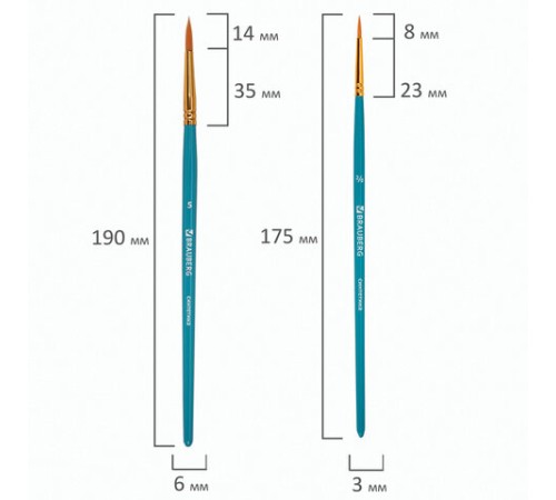 Кисти синтетика BRAUBERG, НАБОР 10 шт., синие (Круглые; Овальные; Плоские; Лайнеры), 201030