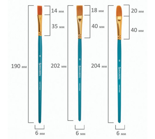 Кисти синтетика BRAUBERG, НАБОР 10 шт., синие (Круглые; Овальные; Плоские; Лайнеры), 201030