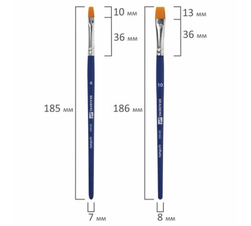 Кисти художественные набор 4 шт., синтетика (плоские № 2, 4, 6, 10), BRAUBERG ART DEBUT, 201032