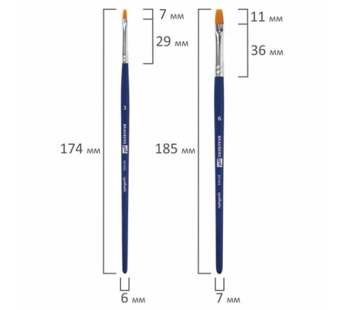 Кисти художественные набор 4 шт., синтетика (плоские № 3, 6, 8, 12), BRAUBERG ART DEBUT, 201033