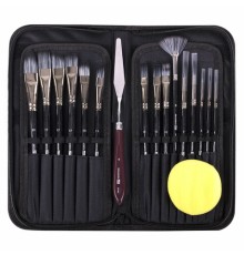 Кисти художественные набор 15 шт. + мастихин, в пенале, черные, синтетика, BRAUBERG ART DEBUT, 201043