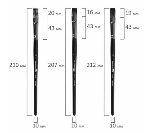 Кисти художественные набор 15 шт. + мастихин, в пенале, черные, синтетика, BRAUBERG ART DEBUT, 201043