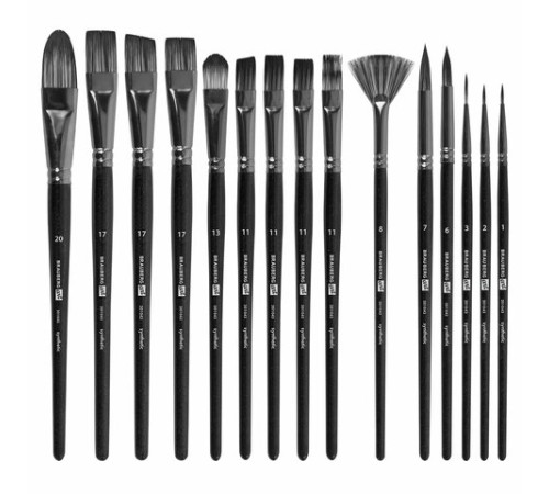 Кисти художественные набор 15 шт. + мастихин, в пенале, черные, синтетика, BRAUBERG ART DEBUT, 201043