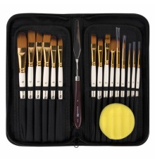 Кисти художественные набор 15 шт. + мастихин в пенале, белые, синтетика, BRAUBERG ART DEBUT, 201044