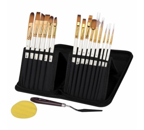 Кисти художественные набор 15 шт. + мастихин в пенале, белые, синтетика, BRAUBERG ART DEBUT, 201044
