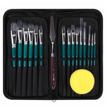 Кисти художественные набор 15 шт.+мастихин, в пенале, изумрудные, синтетика, BRAUBERG ART DEBUT, 201045