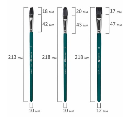 Кисти художественные набор 15 шт.+мастихин, в пенале, изумрудные, синтетика, BRAUBERG ART DEBUT, 201045