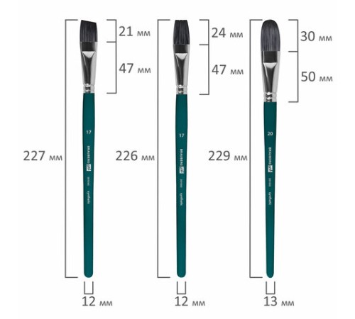 Кисти художественные набор 15 шт.+мастихин, в пенале, изумрудные, синтетика, BRAUBERG ART DEBUT, 201045