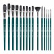 Кисти художественные набор 15 шт.+мастихин, в пенале, изумрудные, синтетика, BRAUBERG ART DEBUT, 201045