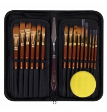 Кисти художественные набор 15 шт. + мастихин в пенале, коричневые, синтетика, BRAUBERG ART DEBUT, 201046
