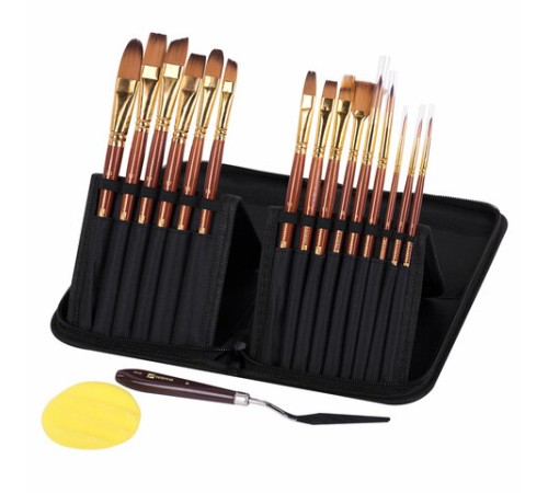 Кисти художественные набор 15 шт. + мастихин в пенале, коричневые, синтетика, BRAUBERG ART DEBUT, 201046