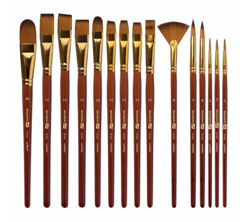 Кисти художественные набор 15 шт. + мастихин в пенале, коричневые, синтетика, BRAUBERG ART DEBUT, 201046