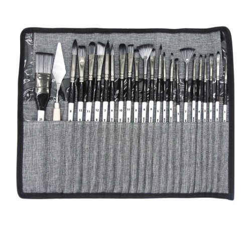 Кисти художественные набор 23 шт., синтетика с мастихином, в пенале, BRAUBERG ART DEBUT, 201048