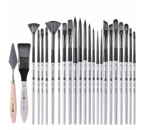 Кисти художественные набор 23 шт., синтетика с мастихином, в пенале, BRAUBERG ART DEBUT, 201048