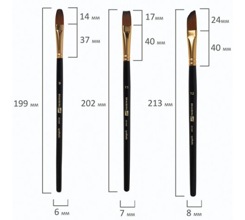 Кисти художественные набор 12 шт., синтетика, № 1-12, BRAUBERG ART DEBUT, 201049