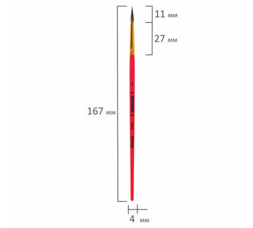 Кисть ПОНИ, круглая, № 1, цветная ручка, ЮНЛАНДИЯ, 201060