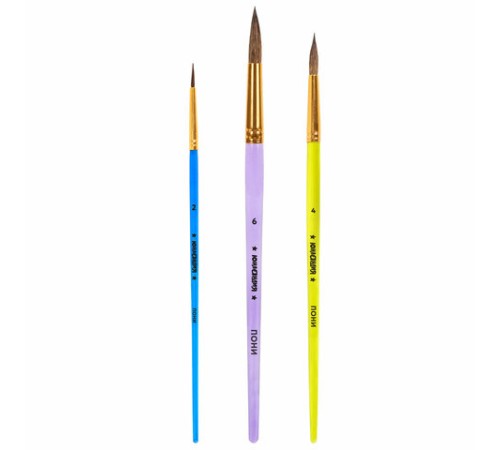 Кисти ПОНИ набор 3 шт. (круглые № 2, 4, 6), блистер, ЮНЛАНДИЯ, 201068