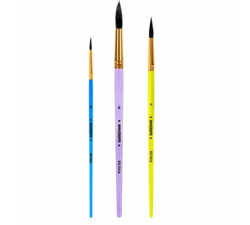 Кисти БЕЛКА набор 3 шт. (круглые № 2, 4, 6), блистер, ЮНЛАНДИЯ, 201071